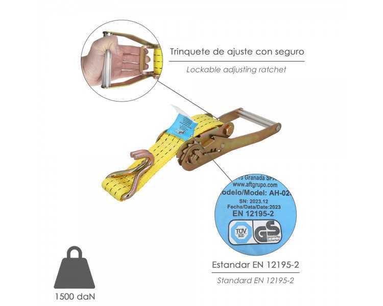 Cinta De Amarre Con Ratchet 9 metros x 50 mm. Trinquete Metalico Automatico, Cincha, Eslinga Mercancia, Correa Sujeción
