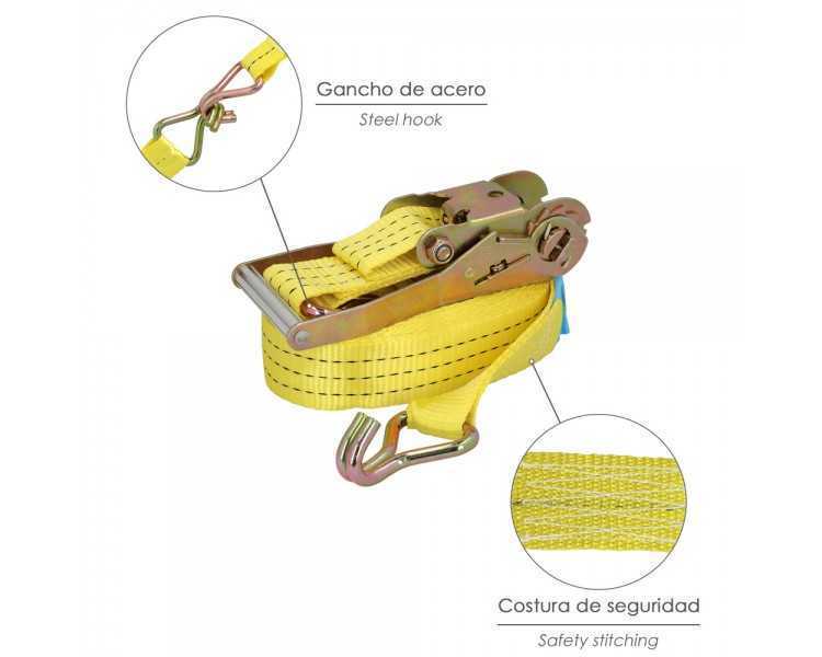 Cinta De Amarre Con Ratchet 9 metros x 50 mm. Trinquete Metalico Automatico, Cincha, Eslinga Mercancia, Correa Sujeción