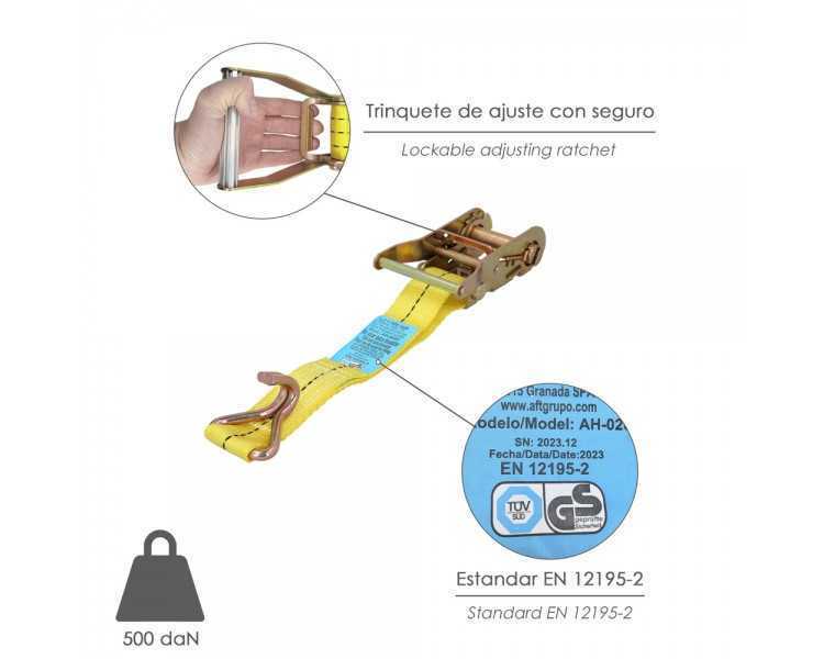 Cinta De Amarre Con Ratchet 6 metros x 38 mm. Trinquete Metalico Automatico, Cincha, Eslinga Mercancia, Correa Sujeción