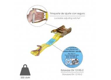 Cinta De Amarre Con Ratchet 6 metros x 38 mm. Trinquete Metalico Automatico, Cincha, Eslinga Mercancia, Correa Sujeción
