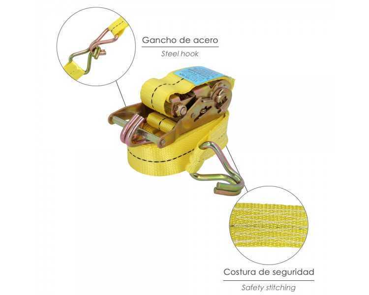 Cinta De Amarre Con Ratchet 6 metros x 38 mm. Trinquete Metalico Automatico, Cincha, Eslinga Mercancia, Correa Sujeción