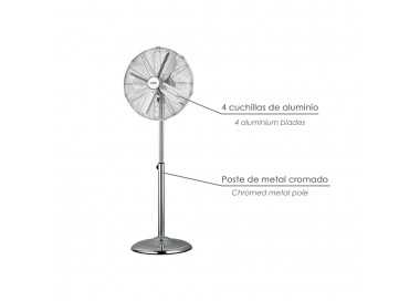 Ventilador Pie Ø 44,5 cm. Altura 130 cm. 60 watt. Ventilador oscilante. Ventilador Pie silencioso. Circulador de aire.