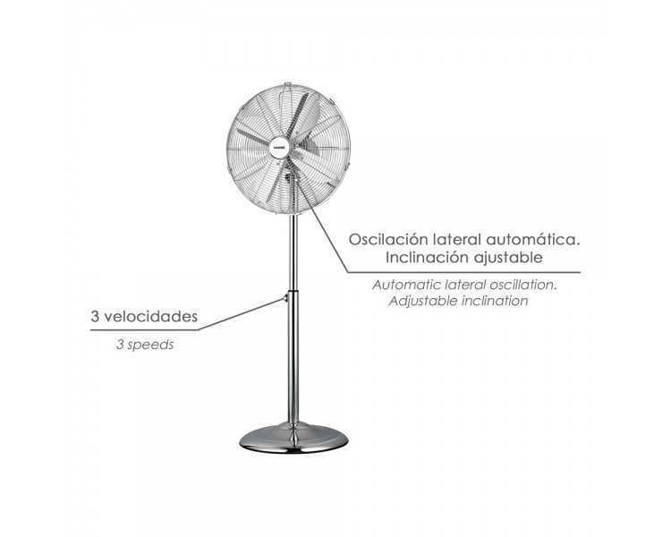 Ventilador Pie Ø 44,5 cm. Altura 130 cm. 60 watt. Ventilador oscilante. Ventilador Pie silencioso. Circulador de aire.