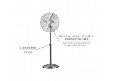 Ventilador Pie Ø 44,5 cm. Altura 130 cm. 60 watt. Ventilador oscilante. Ventilador Pie silencioso. Circulador de aire.