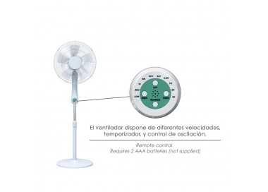Ventilador Suelo Silencioso Con Mando. Ø 43 cm. Altura 140cm. 55 watt. 55 watt. Ventilador programable. Ventilador oscilante.