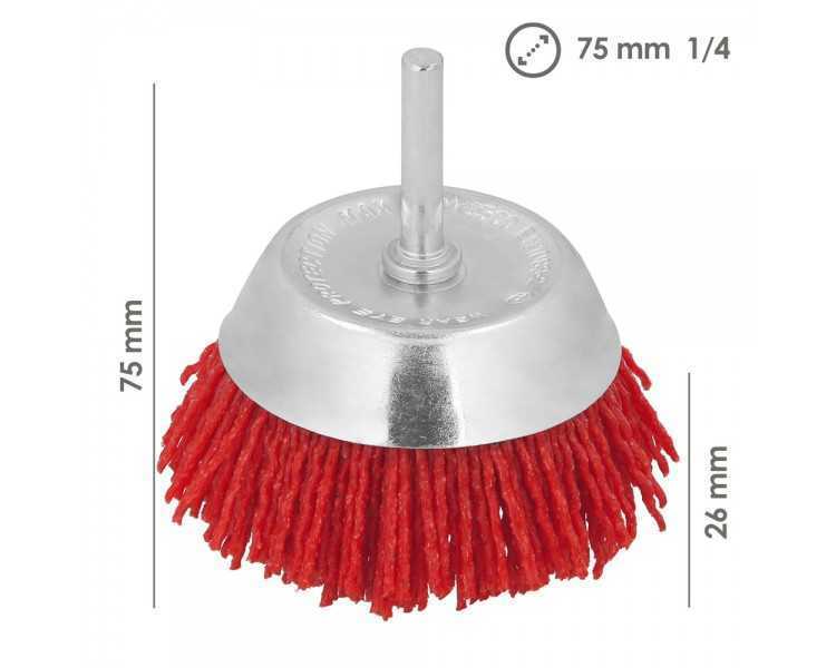 Cepillo Nylon Taza Ø 75 m. 1/4". Cepillo De Lijado Nailon. Cepillo Para Taladro De Nailon, Cepillo De Alambre Abrasivo De Nailon