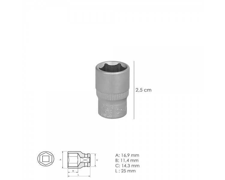 Llave Vaso 1/4" Hexagonal 12 mm. Perfil de 6 caras. Acero Cromo Vanadio, Aristas Redondas