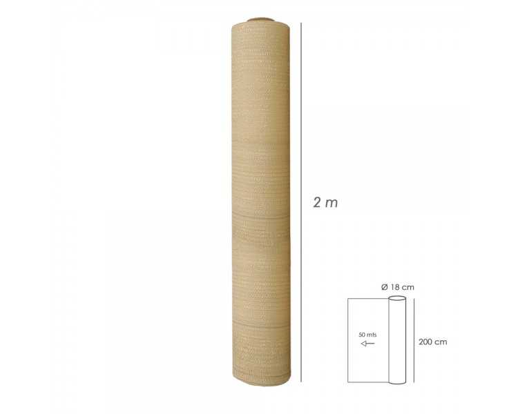 Malla Sombreo Rollo 2 x 50 metros, Reduce Radiación, Protección Jardín y Terraza, Regula Temperatura, Color Beige