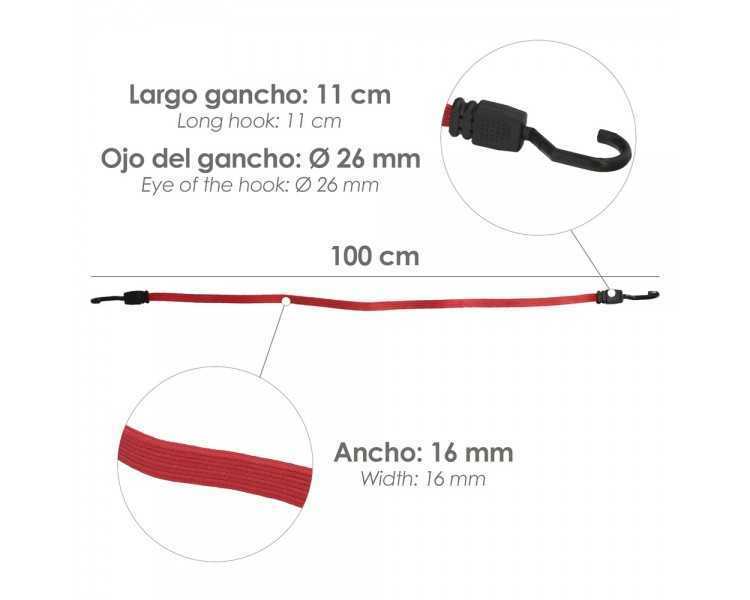 Pulpo De Goma Plano Reforzado 1,0 Metro (2 Unidades) 100% Latex, Capacidad Amarre 200 Newtons Gomas Elasticas, Cuerda Elastica,