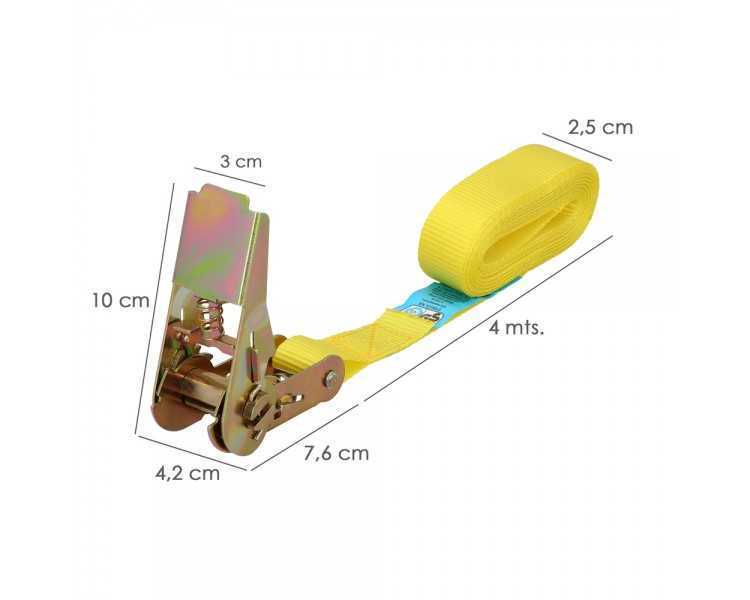 Cinta De Amarre Con Ratchet 4 metros x 25 mm. Trinquete Metalico Automatico, Cincha, Eslinga Mercancia, Correa Sujeción