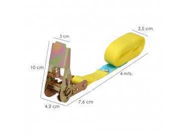 Cinta De Amarre Con Ratchet 4 metros x 25 mm. Trinquete Metalico Automatico, Cincha, Eslinga Mercancia, Correa Sujeción