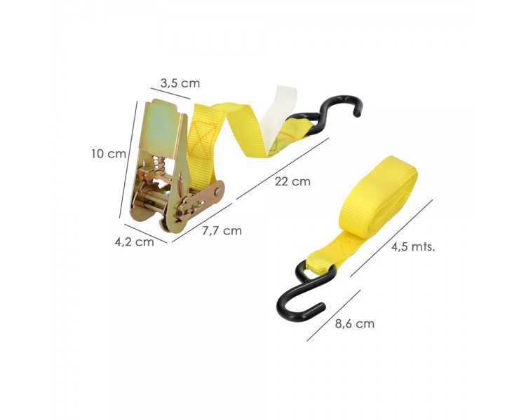 Cinta De Amarre Con Ratchet 4 metros x 25 mm. Trinquete Metalico Automatico, Cincha, Eslinga Mercancia, Correa Sujeción (Pack 2)