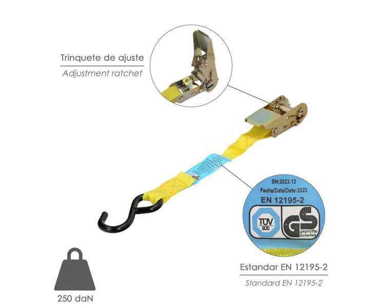 Cinta De Amarre Con Ratchet 4 metros x 25 mm. Trinquete Metalico Automatico, Cincha, Eslinga Mercancia, Correa Sujeción (Pack 2)