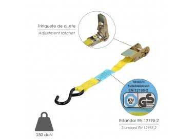 Cinta De Amarre Con Ratchet 4 metros x 25 mm. Trinquete Metalico Automatico, Cincha, Eslinga Mercancia, Correa Sujeción (Pack 2)