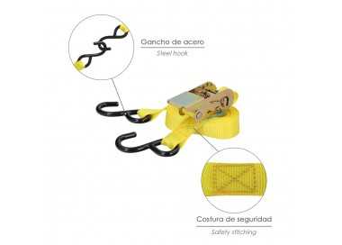 Cinta De Amarre Con Ratchet 4 metros x 25 mm. Trinquete Metalico Automatico, Cincha, Eslinga Mercancia, Correa Sujeción (Pack 2)
