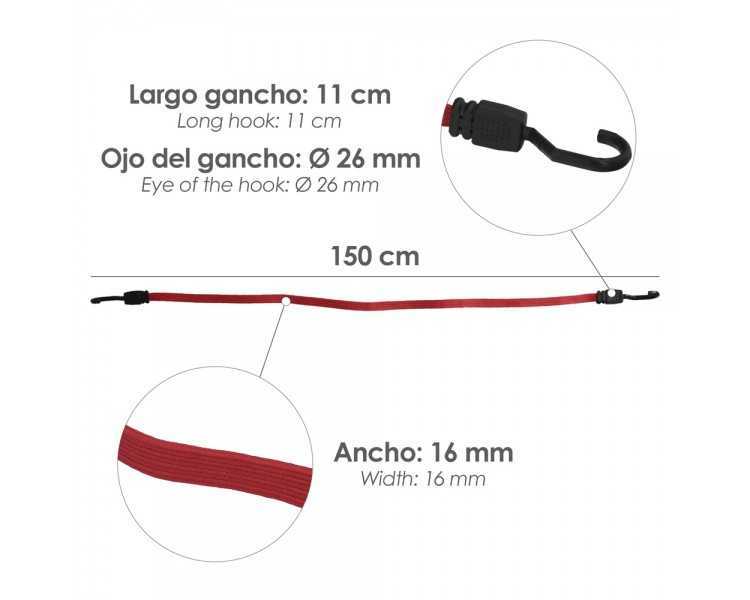 Pulpo De Goma Plano Reforzado 1,5 metro (2 unidades) 100% Latex, Capacidad Amarre 200 Newtons Gomas Elasticas, Cuerda Elastica,