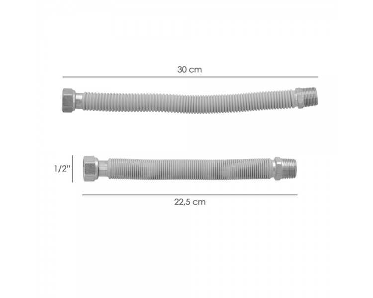 Tuberia Extensible Agua Acero Inoxidable Corrugado. Longitud de 22,5 a 30 cm. Tomas 1/2"