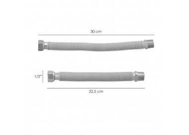 Tuberia Extensible Agua Acero Inoxidable Corrugado. Longitud de 22,5 a 30 cm. Tomas 1/2"