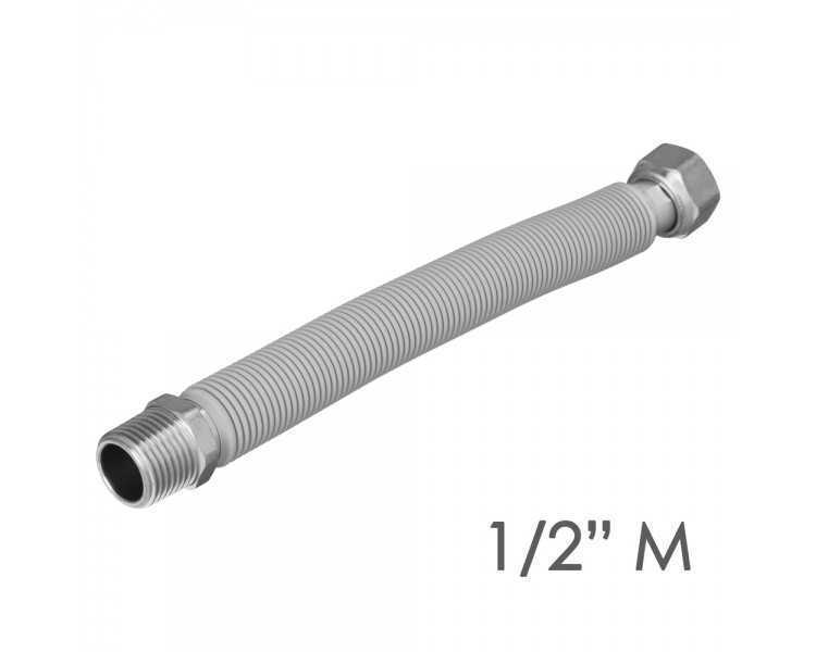 Tuberia Extensible Agua Acero Inoxidable Corrugado. Longitud de 22,5 a 30 cm. Tomas 1/2"