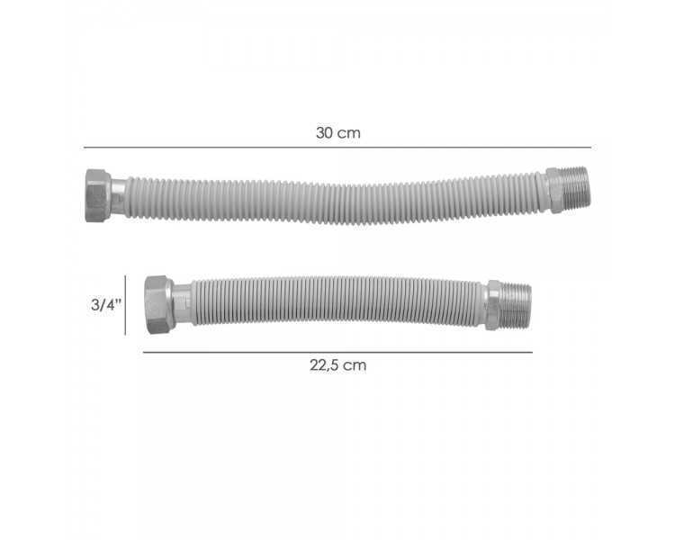 Tuberia Extensible Agua Acero Inoxidable Corrugado. Longitud de 22,5 a 30 cm. Tomas 3/4"