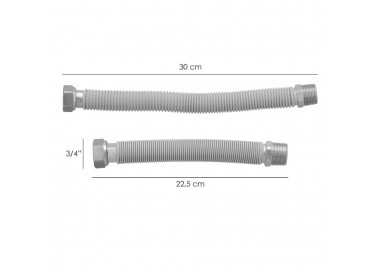 Tuberia Extensible Agua Acero Inoxidable Corrugado. Longitud de 22,5 a 30 cm. Tomas 3/4"