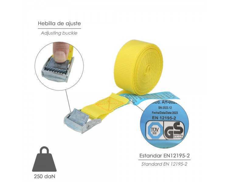 Cinta De Amarre Con Trinquete 4,5 metros x 25 mm.(2 Unidades) Trinquete Metalico Automatico, Cincha, Eslinga, Correa Sujeción