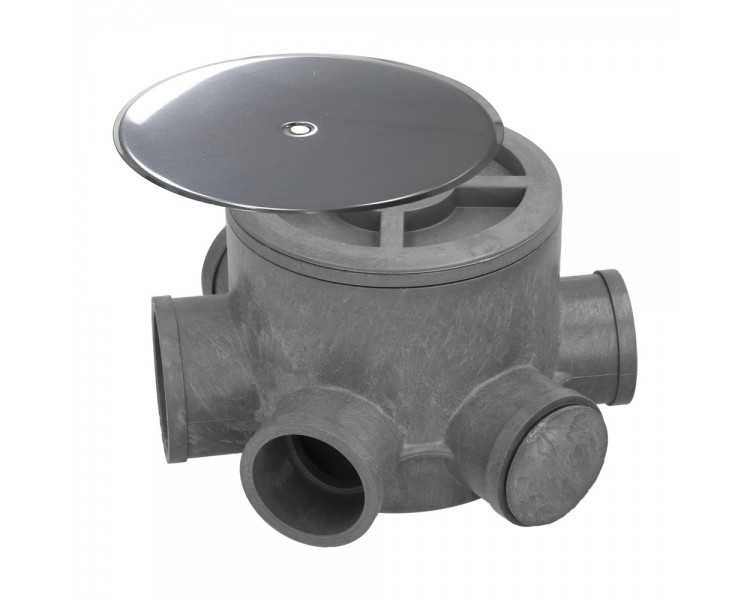 Bote Sifónico PVC Tuberias Ø 110 mm. Salidas Ø 50 y 40 mm. Altura 105 mm.