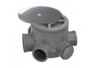 Bote Sifónico PVC Tuberias Ø 110 mm. Salidas Ø 50 y 40 mm. Altura 105 mm.