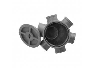 Bote Sifónico PVC Tuberias Ø 110 mm. Salidas Ø 50 y 40 mm. Altura 105 mm.