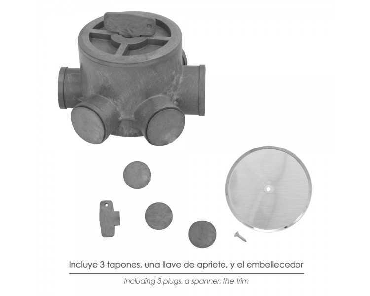 Bote Sifónico PVC Tuberias Ø 110 mm. Salidas Ø 50 y 40 mm. Altura 105 mm.