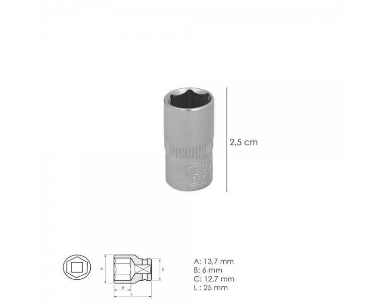 Llave Vaso 1/4" Hexagonal 10 mm. Perfil de 6 caras. Acero Cromo Vanadio, Aristas Redondas