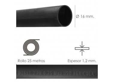 Tuberia De Riego Por Goteo Ø 16 mm. Espesor Tubo 1,2 mm. Uso Agricola 25 Metros