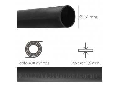 Tuberia De Riego Por Goteo Ø 16 mm. Espesor Tubo 1,2 mm. Uso Agricola 400 Metros