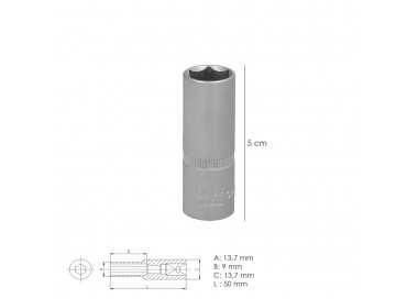 Llave Vaso 1/4" Hexagonal Larga 10 mm. Perfil de 6 caras. Acero Cromo Vanadio, Aristas Redondas