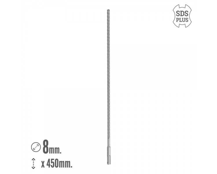 Broca Sds Plus 8 Filos Cortantes Especial Para Hormigon Armado Ø 8 x 450 mm. Broca Paredes, Broca Cimientos, Broca Muros
