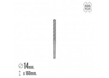 Broca Sds Plus 8 Filos Cortantes Especial Para Hormigon Armado Ø 14 x 160 mm. Broca Paredes, Broca Cimientos, Broca Muros