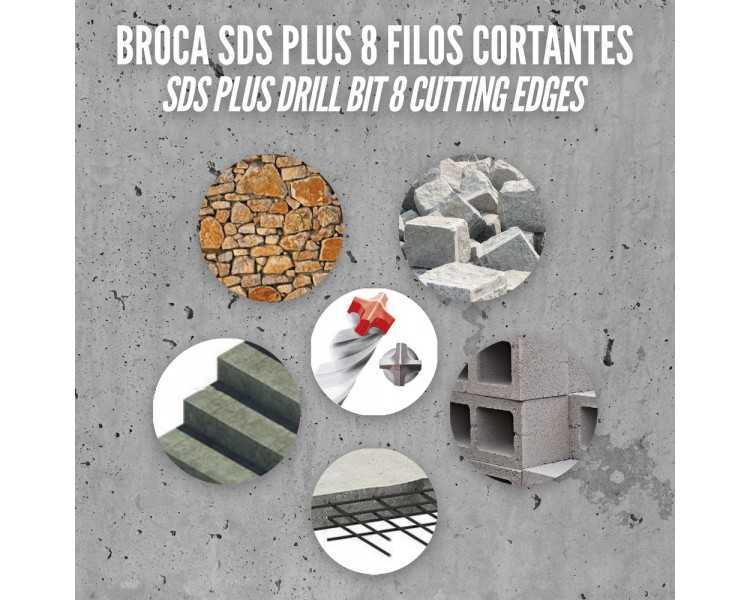 Broca Sds Plus 8 Filos Cortantes Especial Para Hormigon Armado Ø 14 x 450 mm. Broca Paredes, Broca Cimientos, Broca Muros