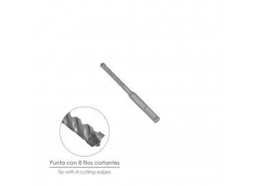 Broca Sds Plus 8 Filos Cortantes Especial Para Hormigon Armado Ø 8 x 110 mm. Broca Paredes, Broca Cimientos, Broca Muros
