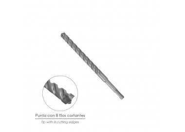 Broca Sds Plus 8 Filos Cortantes Especial Para Hormigon Armado Ø 14 x 210 mm. Broca Paredes, Broca Cimientos, Broca Muros