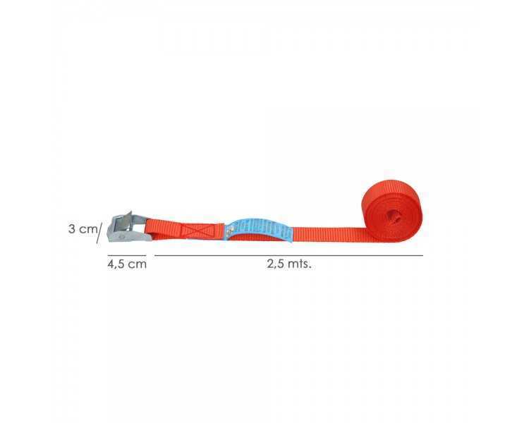 Cinta De Amarre Con Trinquete 2,5 metros x 25 mm. Trinquete Metalico Automatico, Cincha, Eslinga Mercancia, Correa Sujeción