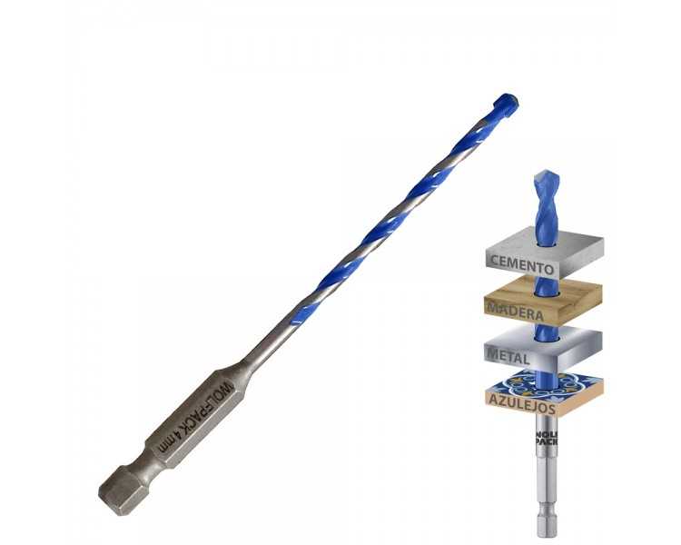 Broca Universal Hexagonal  Ø 4,0 mm. (Blister 1 Pieza) Broca Azulejos, Cerámica, Mármol, Hormigón, Metal, Madera, Plástico