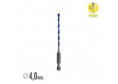 Broca Universal Hexagonal  Ø 4,0 mm. (Blister 1 Pieza) Broca Azulejos, Cerámica, Mármol, Hormigón, Metal, Madera, Plástico