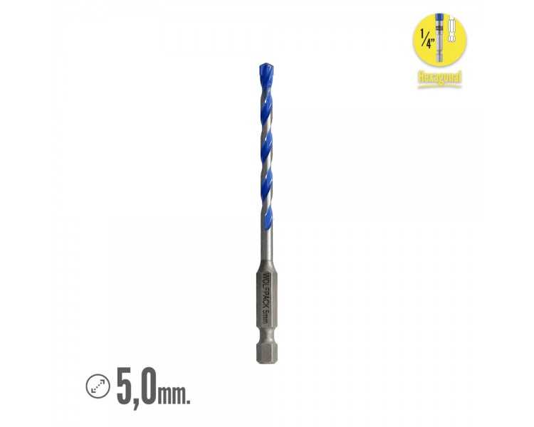 Broca Universal Hexagonal  Ø 5,0 mm. (Blister 1 Pieza) Broca Azulejos, Cerámica, Mármol, Hormigón, Metal, Madera, Plástico