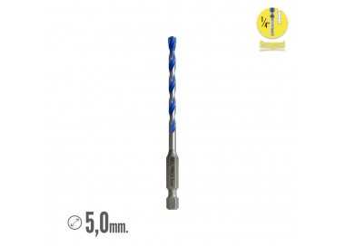 Broca Universal Hexagonal  Ø 5,0 mm. (Blister 1 Pieza) Broca Azulejos, Cerámica, Mármol, Hormigón, Metal, Madera, Plástico