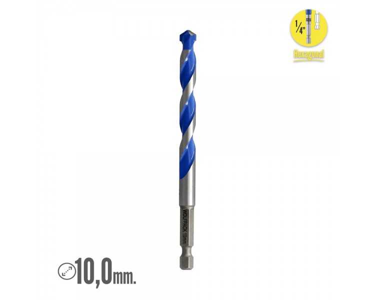 Broca Universal Hexagonal  Ø 10,0 mm. (Blister 1 Pieza) Broca Azulejos, Cerámica, Mármol, Hormigón, Metal, Madera, Plástico