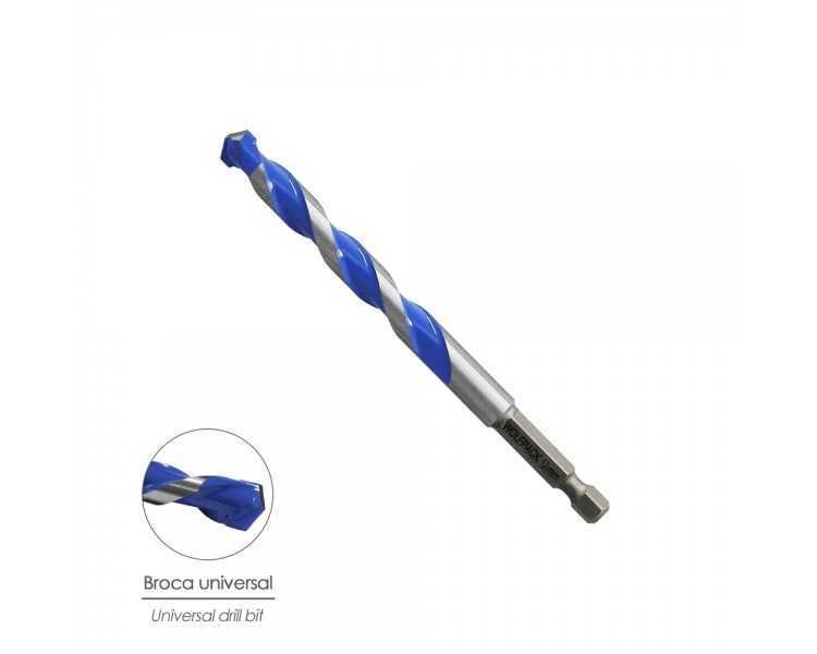 Broca Universal Hexagonal  Ø 12,0 mm. (Blister 1 Pieza) Broca Azulejos, Cerámica, Mármol, Hormigón, Metal, Madera, Plástico