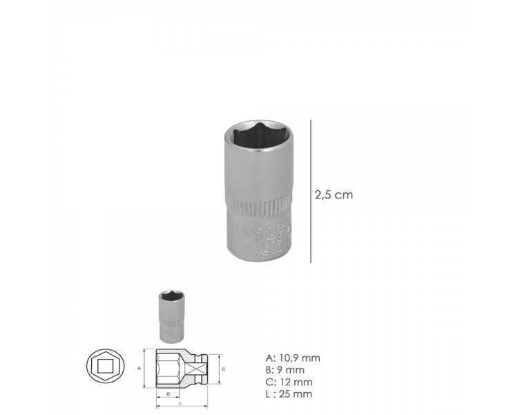 Llave Vaso 1/4" Hexagonal 7 mm. Perfil de 6 caras. Acero Cromo Vanadio, Aristas Redondas