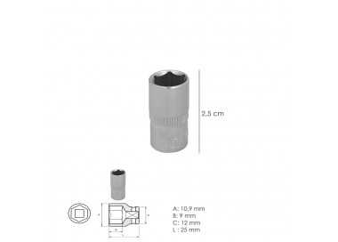 Llave Vaso 1/4" Hexagonal 7 mm. Perfil de 6 caras. Acero Cromo Vanadio, Aristas Redondas