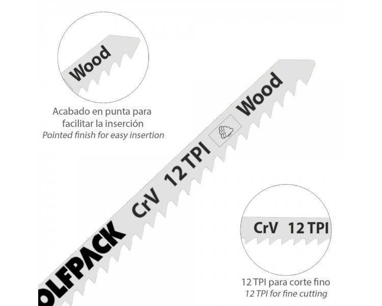 Hojas Sierra Calar Para Madera Corte Fino 5 Piezas. Hoja Cromo Vanadio 58. Vastago T Universal