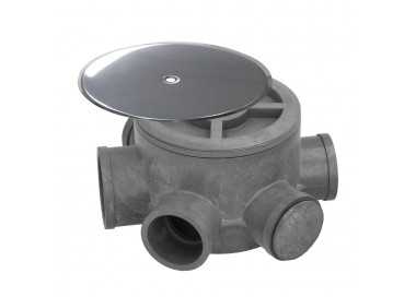 Bote Sifónico PVC Tuberias Ø 110 mm. Salidas Ø 50 y 40 mm. Altura 90 mm.